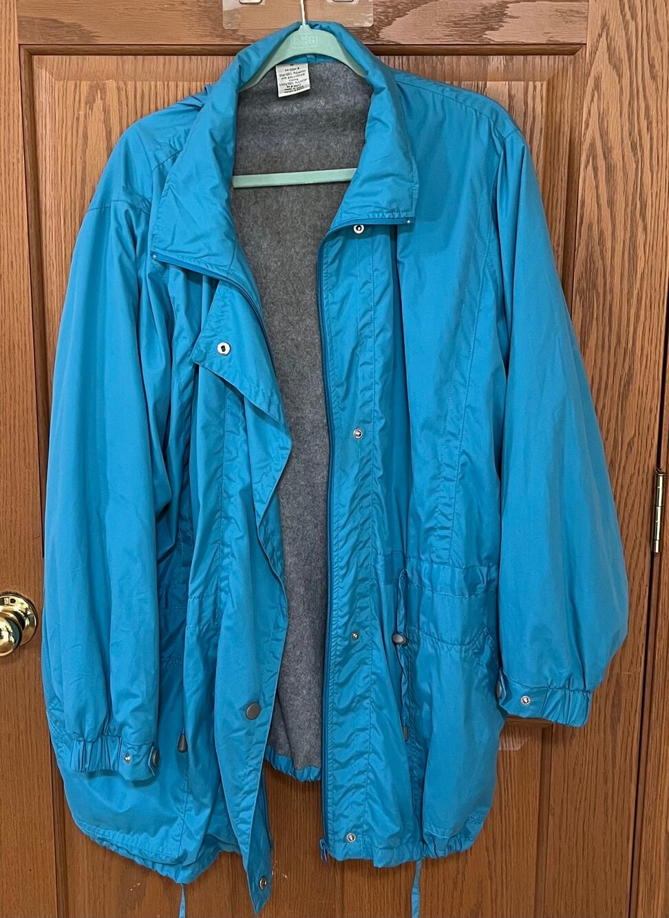 Vintage Turquoise Blue 1X Hooded Anorak Jacket Water Resistant Lightweight
